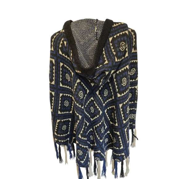 Womens Blue Knit Pocho Hooded Wool Blend Size 0 by Shimmering Waltz Amsterdam - Picture 3 of 8